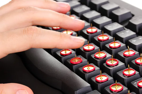 Painful typing on keyboard close-up — Stock Photo, Image