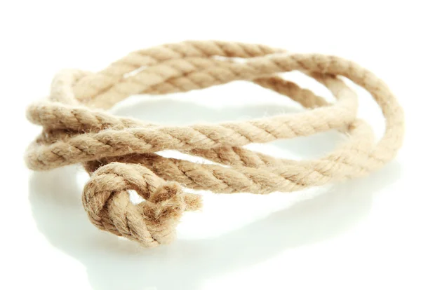 Roll of rope with knot, isolated on white — Stock Photo, Image