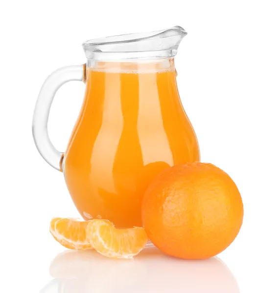 Full jug of tangerine juice, isolated on white — Stock Photo, Image