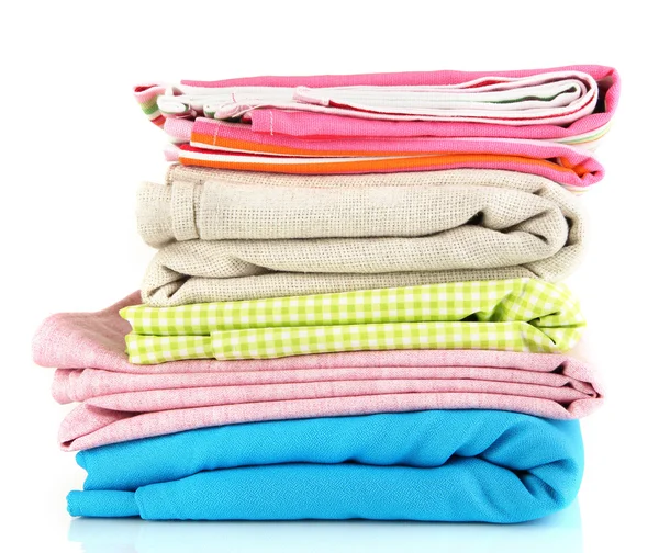 Pile of different fabrics isolated on white — Stock Photo, Image