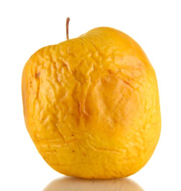 Manzana amarilla como concepto de piel problema, aislado en blanco