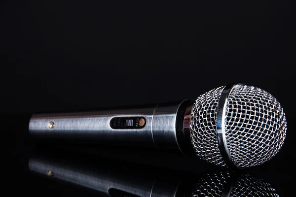 Silver microphone isolated on black — Stock Photo, Image