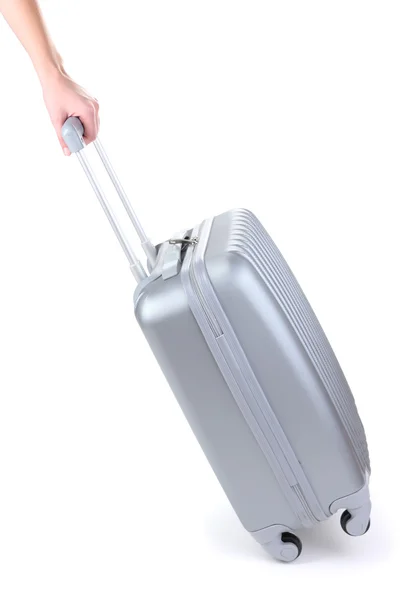 Срібна валіза ізольована на білому — стокове фото