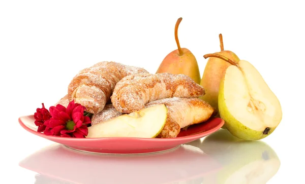 Fresh bagels with pears isolated on white — Stock Photo, Image