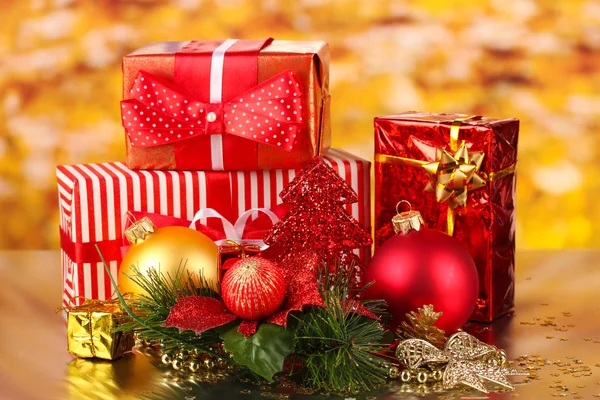 Christmas decoration on red background — Stock Photo, Image