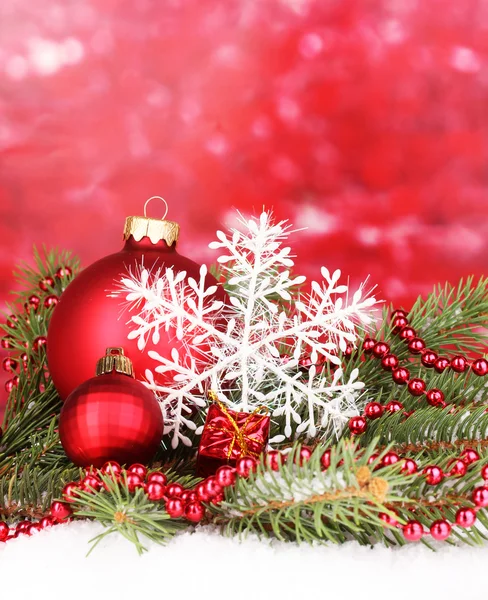 Christmas decoration on red background — Stock Photo, Image