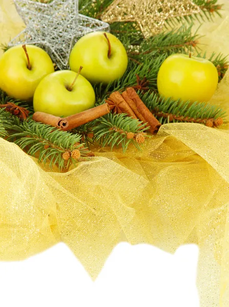 Beautiful christmas composition on golden cloth — Stock Photo, Image