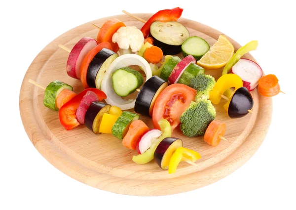 Sliced vegetables on wooden picks isolated on white — Stock Photo, Image