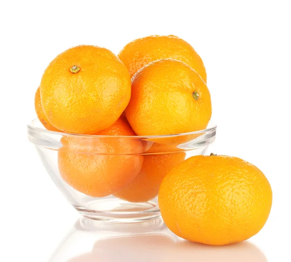 Tasty mandarines in bowl isolated on white — Stock Photo, Image