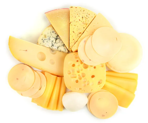 Various types of cheese isolated on white — Stock Photo, Image