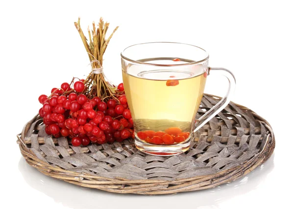 Tea with red viburnum isolated on white — Stock Photo, Image