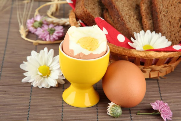 Boiled eggs on color background — Stock Photo, Image