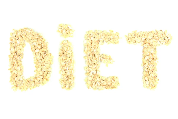 The word diet made from oat flakes isolated on white — Stock Photo, Image