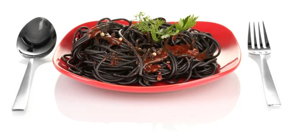 Schwarze Spaghetti isoliert auf weißen — Stockfoto