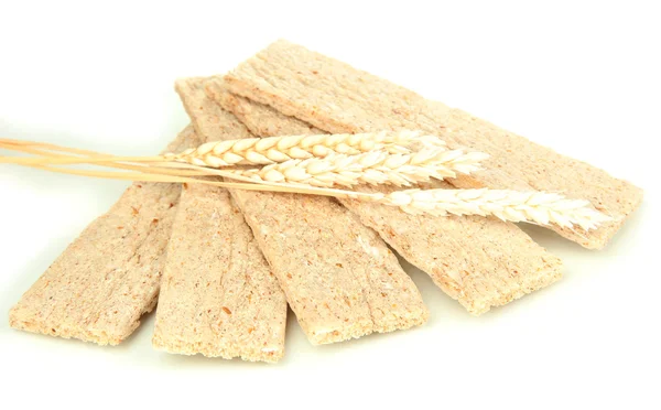 Biscotti di avena e spighe di grano isolate su bianco — Foto Stock