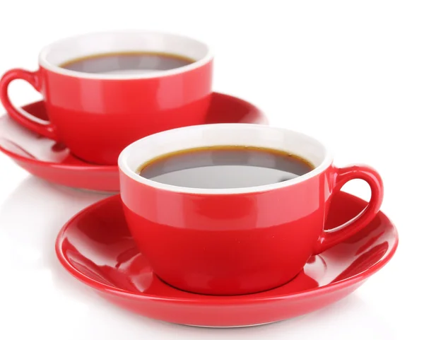 Una tazzina rossa di caffè forte isolato su bianco — Foto Stock