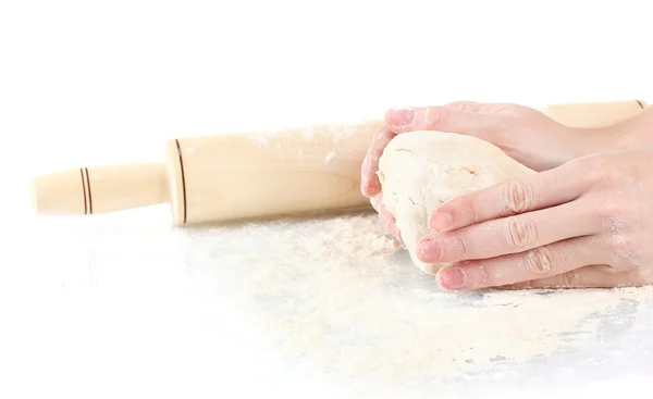 Preparazione impasto pizza isolato su bianco — Foto Stock