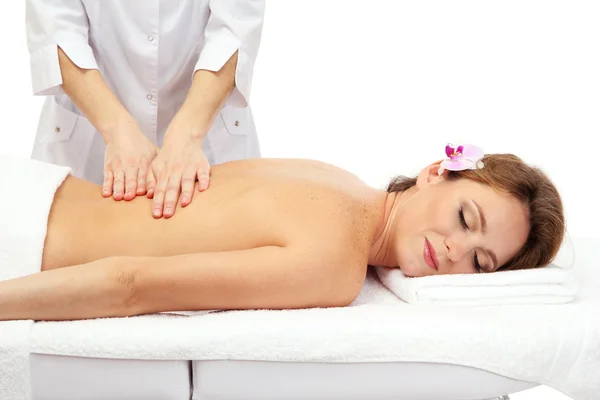 Portrait of beautiful woman with spa stones taking head massage — Stock Photo, Image
