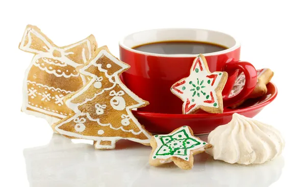 सफेद पर अलग कॉफी के कप के साथ क्रिसमस व्यवहार करता है — स्टॉक फ़ोटो, इमेज