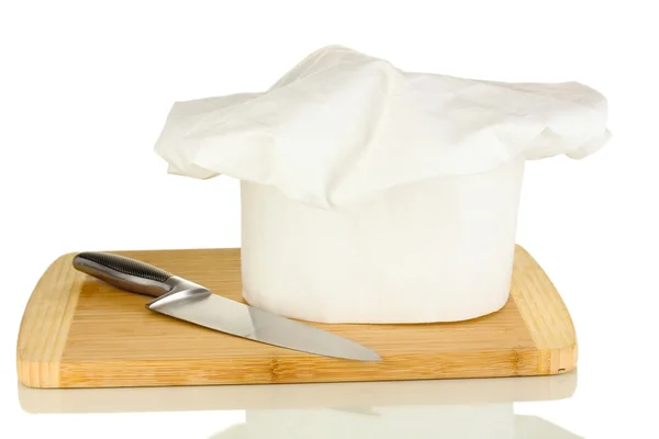 Chapéu de Chef com faca isolada em branco — Fotografia de Stock
