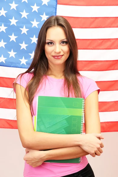 Young woman with American flag — Stock Photo, Image