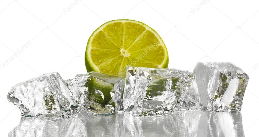 Ice cubes with lime isolated on white