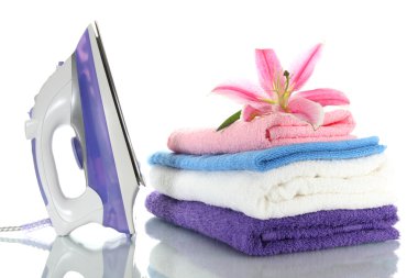 lily ve üzerinde beyaz izole elektrik demir elbise yığını