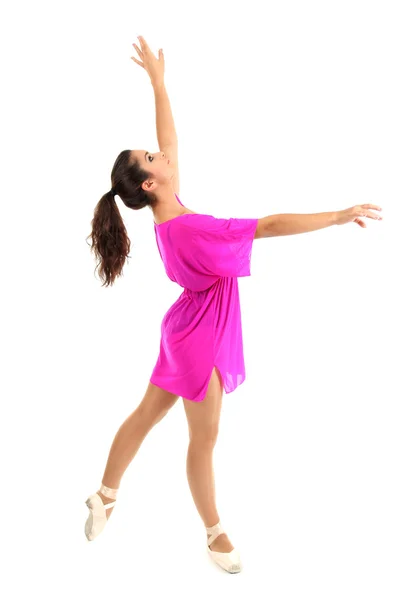 Beautiful young ballerina in a pink dress isolated on white — Stock Photo, Image