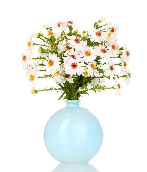 Beautiful bouquet of white flowers in vase isolated on white — Stock Photo, Image