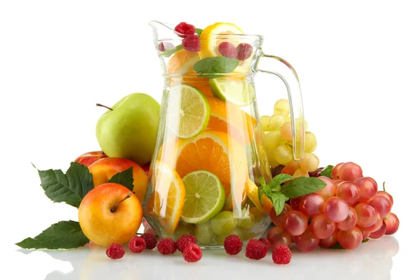 Transparent jar with exotic fruits, isolated on white — Stock Photo, Image