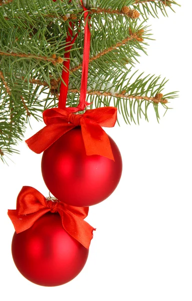 Christmas balls on fir tree, isolated on white — Stock Photo, Image