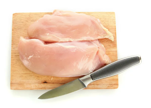 Raw chicken meat on cutting board, isolated on white — Stock Photo, Image