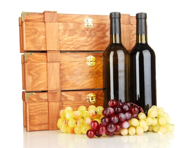 Wooden cases with wine bottles isolated on white — Stock Photo, Image