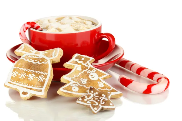 Cup of coffee with Christmas sweetness isolated on white — Stock Photo, Image