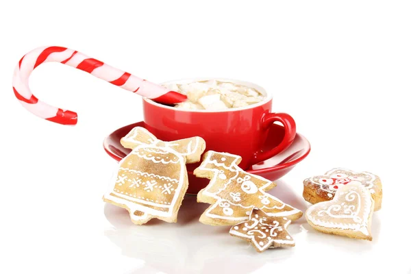 Cup of coffee with Christmas sweetness isolated on white — Stock Photo, Image