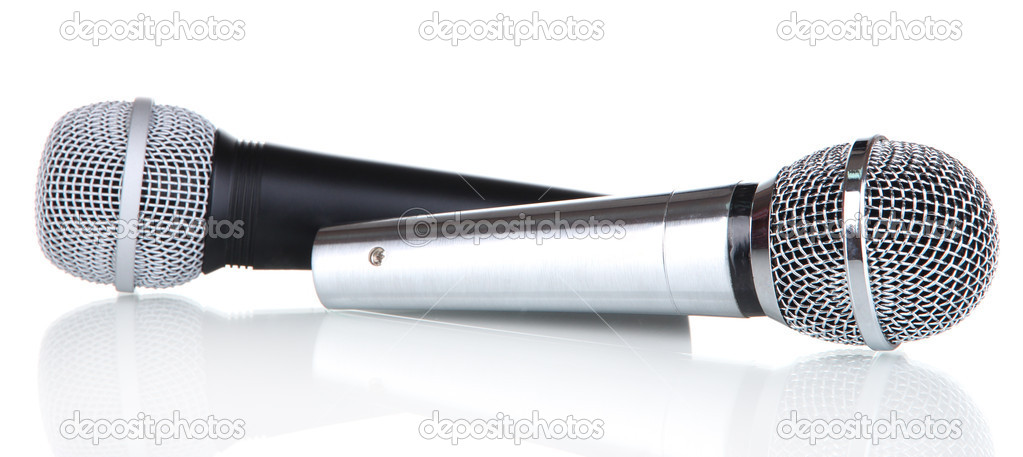 Silver and black microphones isolated on white