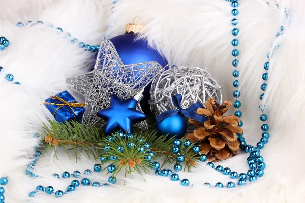 Christmas decoration in white fur — Stock Photo, Image