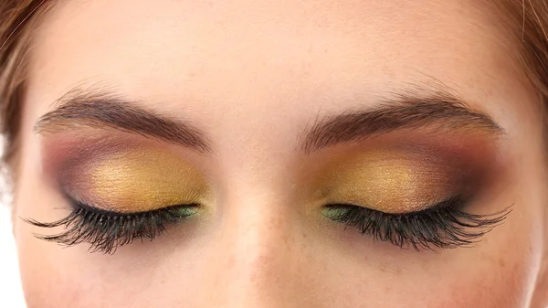 Belos olhos femininos com maquiagem de outono brilhante — Fotografia de Stock