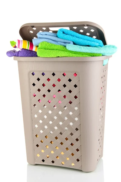 Beige laundry basket isolated on white — Stock Photo, Image
