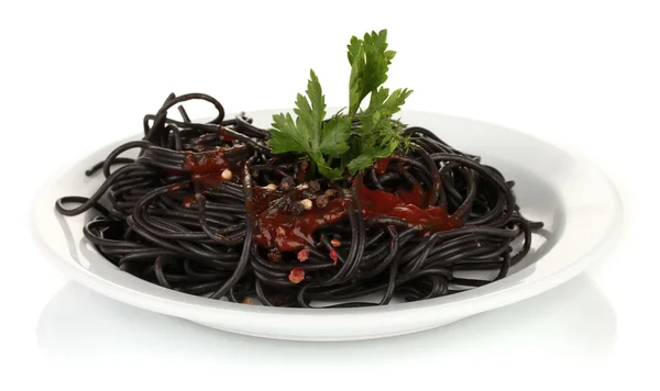 Spaghetti neri isolati su bianco — Foto Stock