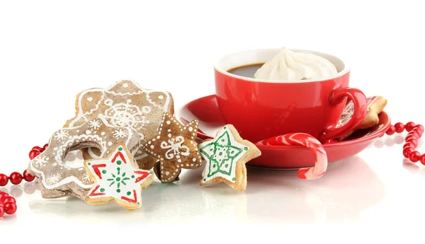 Boże Narodzenie traktuje z filiżanką kawy na białym tle — Zdjęcie stockowe