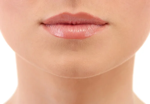 Hermoso maquillaje de labios brillantes, de cerca — Foto de Stock