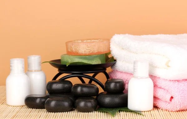 Beautiful spa setting on beige background — Stock Photo, Image