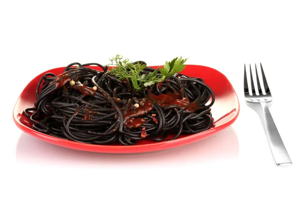 Spaghetti neri isolati su bianco — Foto Stock
