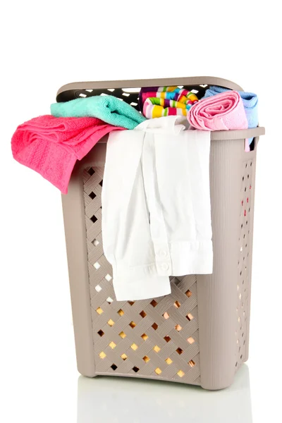 Cesta de lavandería beige aislada en blanco —  Fotos de Stock
