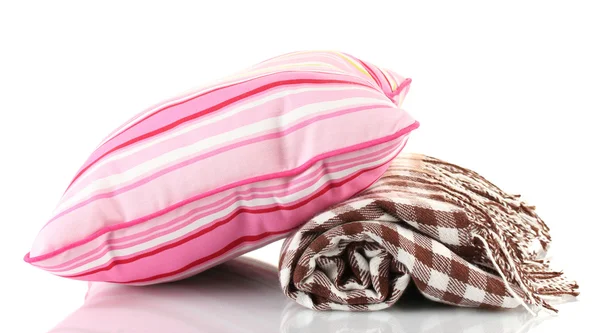 Xadrez quente e travesseiro de cor, isolado em branco — Fotografia de Stock