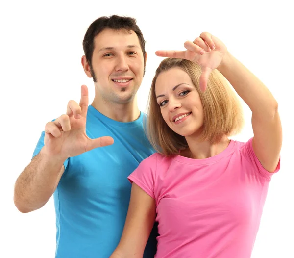 Loving couple isolated on white — Stock Photo, Image