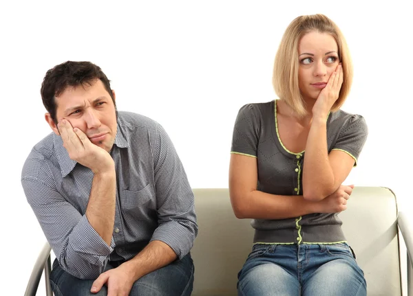 Young couple quarreling isolated on white — Stock Photo, Image