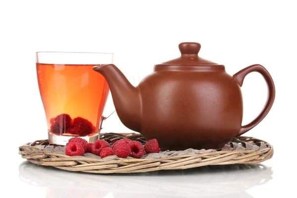 Tea with raspberries isolated on white Stock Photo