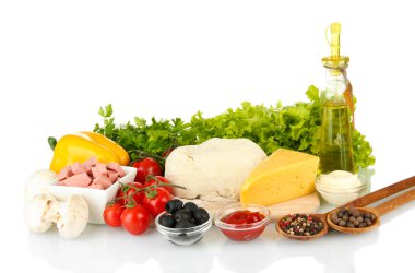 beyaz izole pizza için malzemeler
